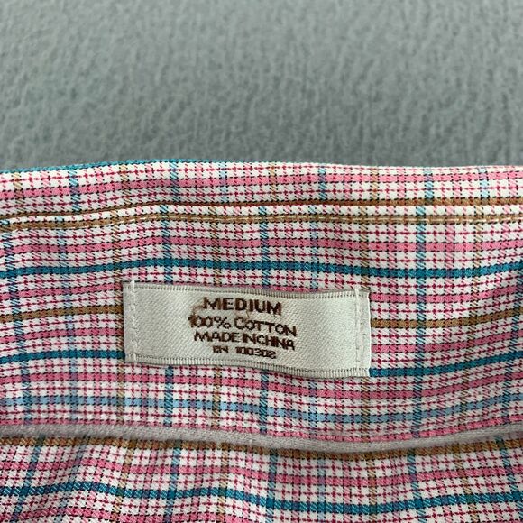 Peter Millar Button Down Shirt Mens Medium Cotton Tattersall Plaid Long Sleeve - Picture 6 of 16